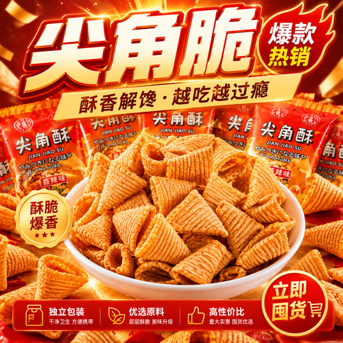 等位解馋小零食整箱批棋牌室尖角脆火锅店休闲零食摆摊小吃散装