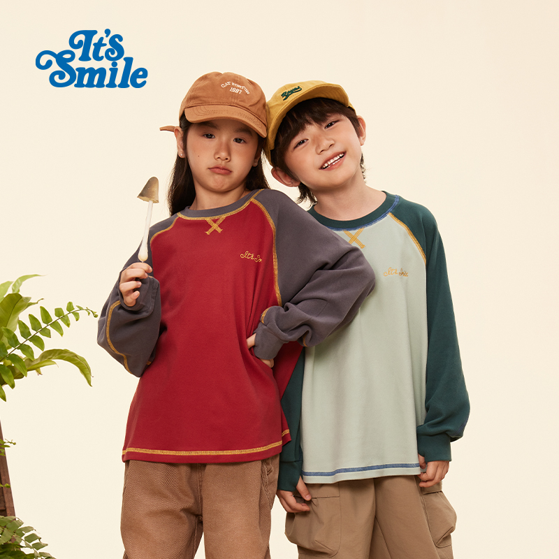 Itssmile撞色拼缝长袖T恤