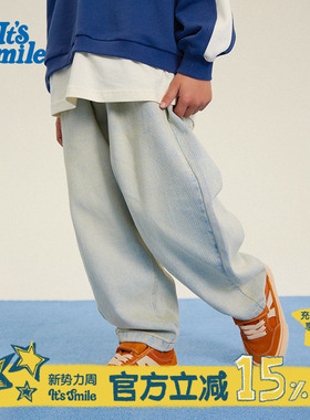 Its smile 日系儿童做旧水洗牛仔长裤男女童休闲裤子