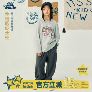 T恤百搭新春款 Its 儿童长袖 童装 男女童纯棉印花全棉上衣潮 smile