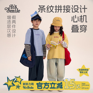 T恤男童女童宽松上衣 日系儿童条纹假两件长袖 Its smile