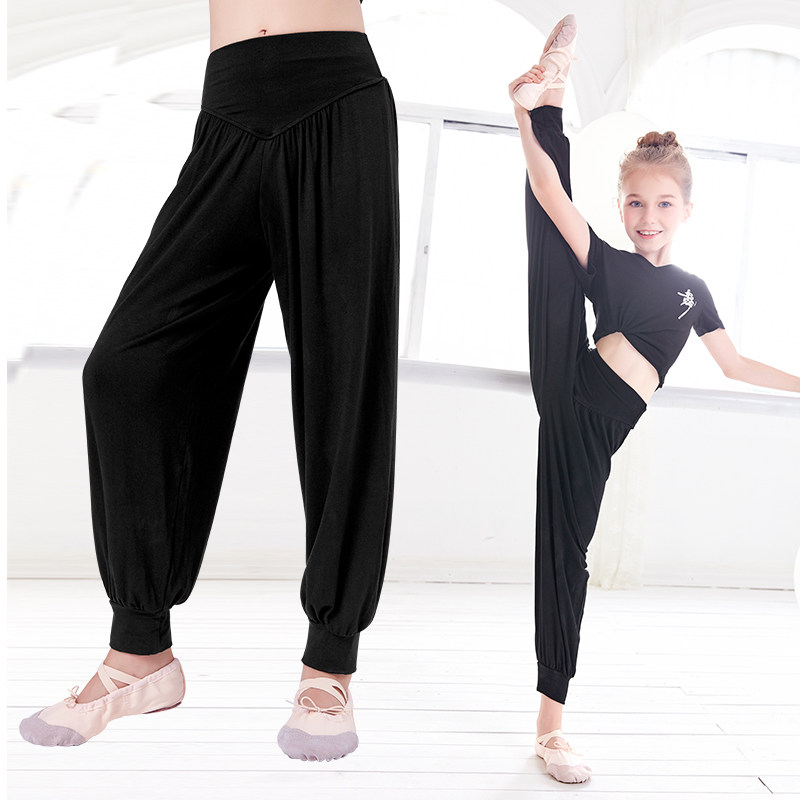 儿童舞蹈裤练功服套装女童舞蹈服女夏季灯笼裤宽松男童黑色哈伦裤