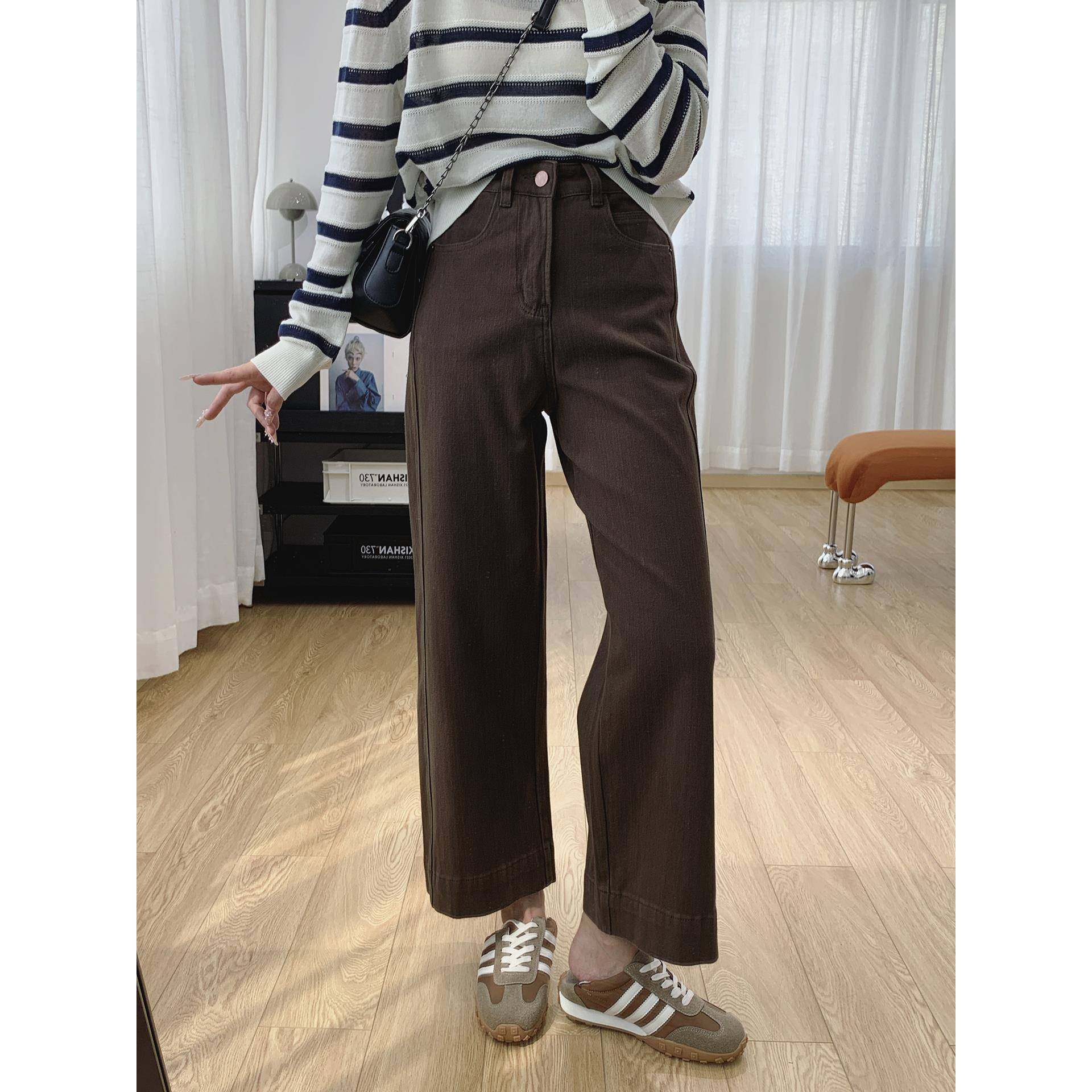 美拉德四面弹高腰显瘦牛仔裤女秋季2025新款裤子宽松直筒奶奶裤