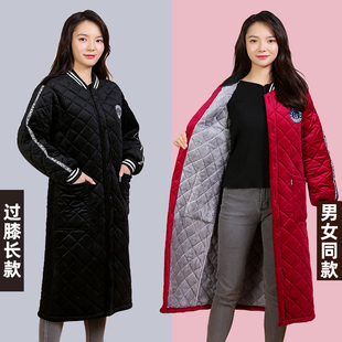 棉衣 围裙护衣外套时尚 冬季 加厚保暖夹棉罩衣男女加绒工作服加长款