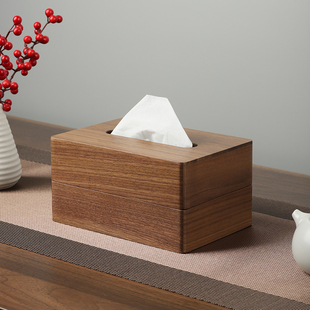 胡桃木擦手纸巾盒客厅轻奢摆件高档实木创意餐桌抽纸盒茶几纸抽盒