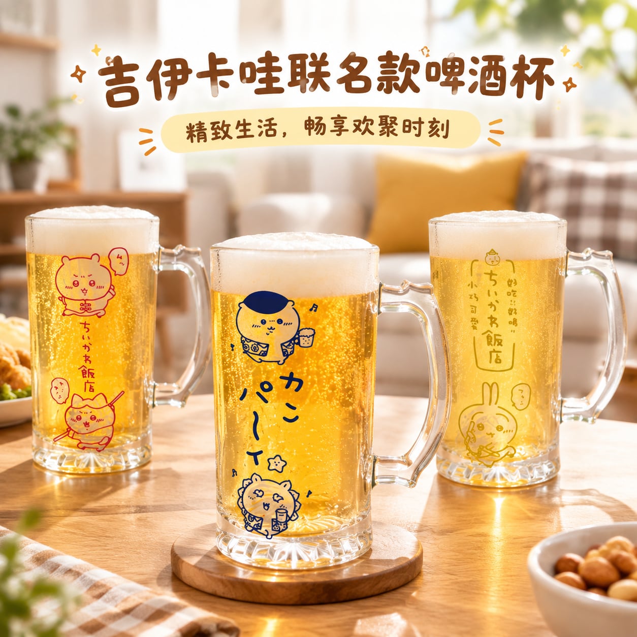 中华饭店系列栗子馒头玻璃啤酒杯卡通动漫加厚高颜值家用送礼杯子