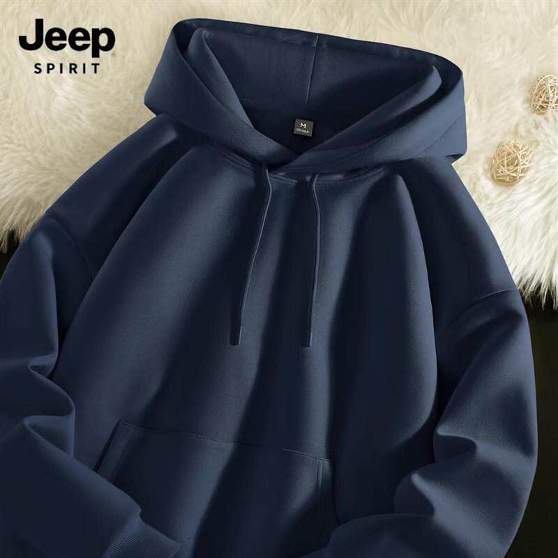 Jeep吉普藏蓝连帽卫衣男士2025春秋季新款宽松休闲百搭男装外套潮