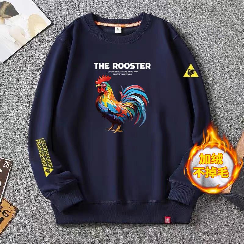 法国公鸡男款卫衣加绒加厚男女同款情侣圆领宽松休闲运动长袖上衣