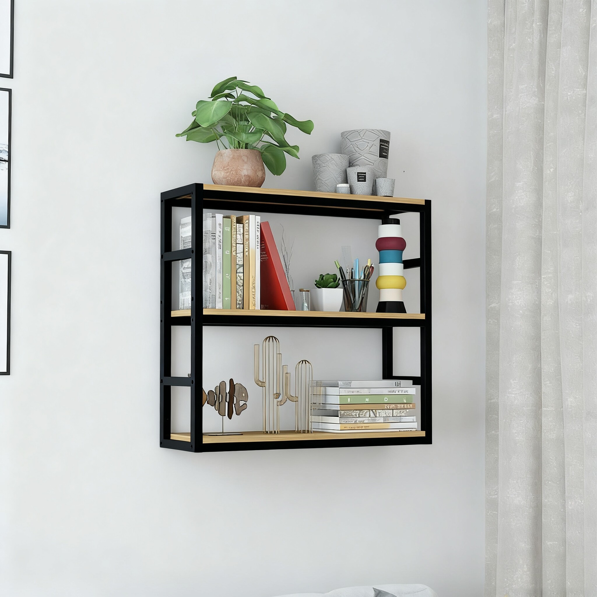 墙上书架现代简约时尚置物架铁艺壁挂客厅阳台花架酒架收纳宽20cm