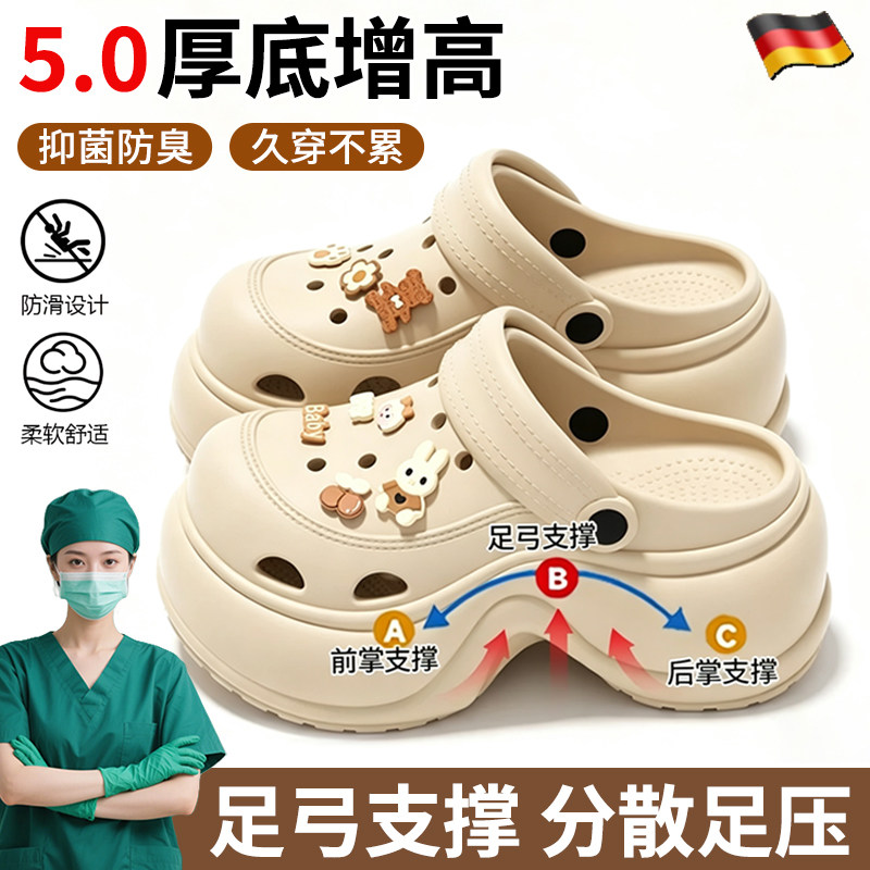 德国手术室拖鞋孕妇厚底防滑洞洞鞋女夏季旅游增高显瘦足弓支撑鞋