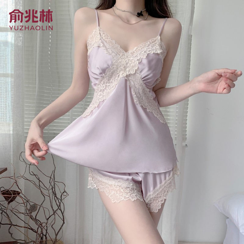 俞兆林冰丝睡衣女夏季吊带短裤睡睡衣/家居服套装