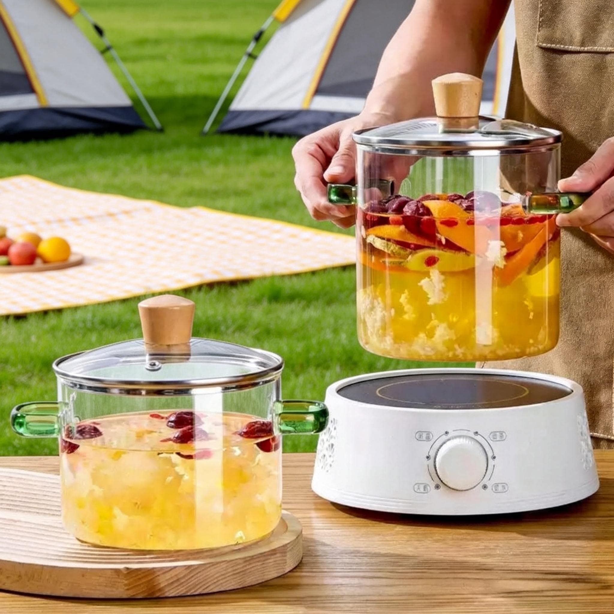 透明带盖双耳炖盅养生煮锅高硼硅玻璃小炖锅家用耐高温双人煮面