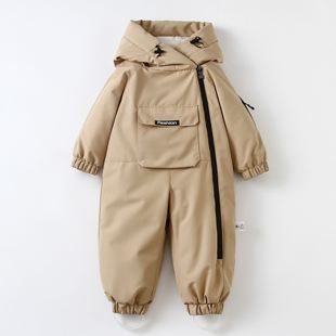 防寒宝宝新款衣服小童爬服2025冬季儿童加厚连体衣滑雪服男女童