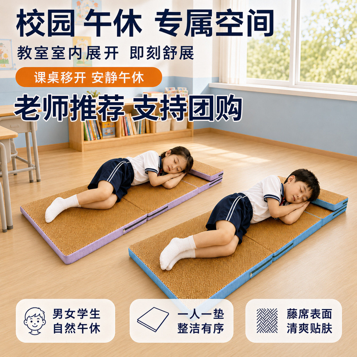 LUKASUN麻布午休垫透气藤席学校办公室宿舍午休舒适防滑午休垫