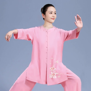 猎辰太极服女款新款2025棉麻太极拳八段锦练功服夏季薄款短袖小扣