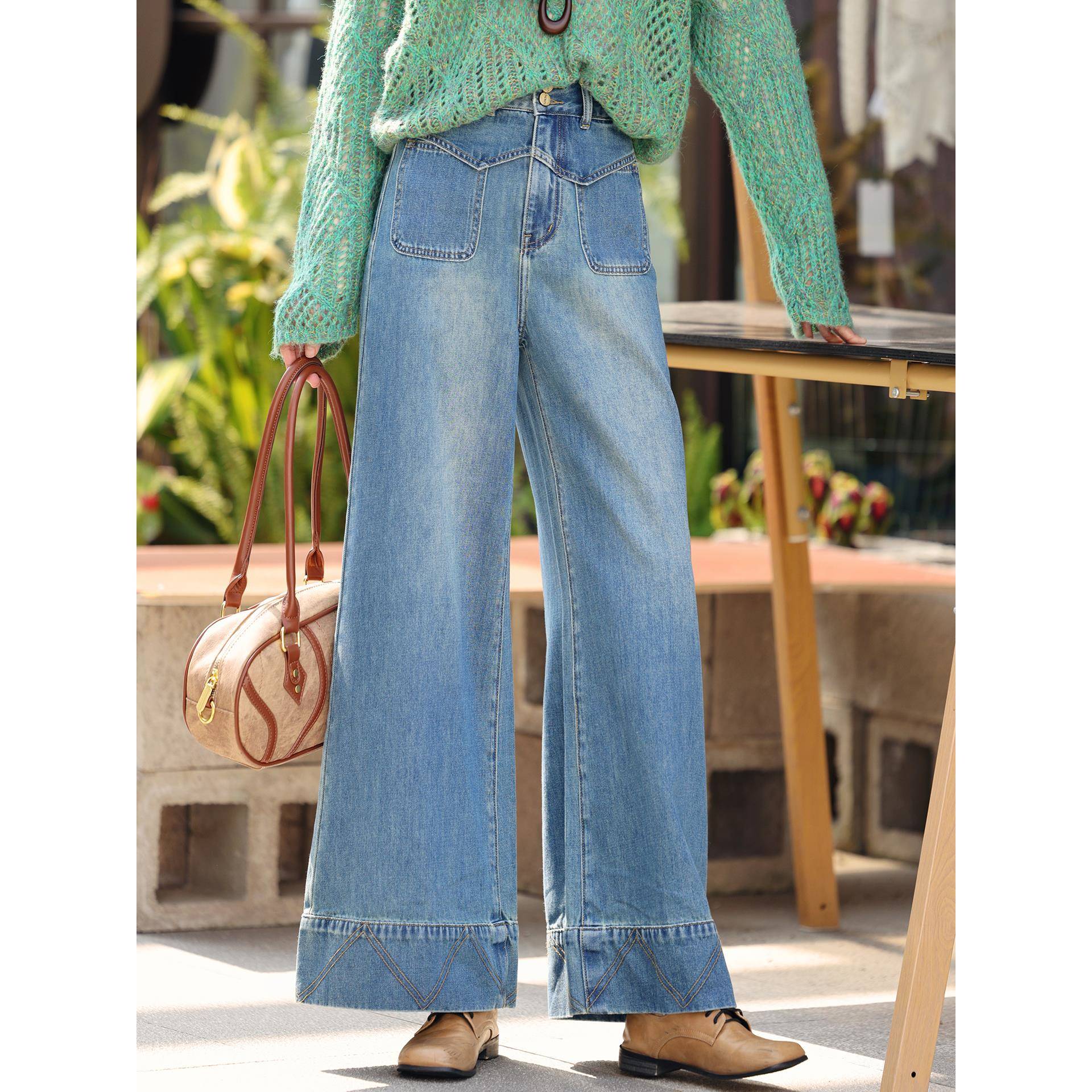 陈佳洁【小巷闲步】复古阔腿牛仔裤女2025新款秋季高腰宽松长裤子