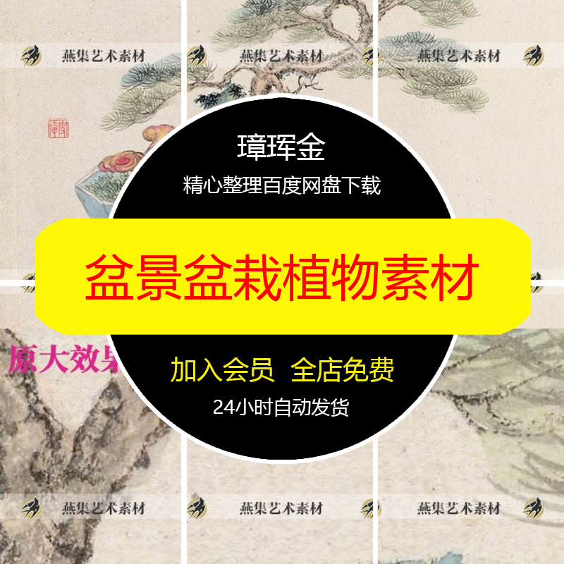 盆栽工笔画花卉时代明治绘画图片中式临摹盆景参考电子版素材hs92
