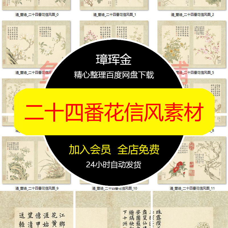 绘电子花信风画册传统图片国画高清工笔二十四番花卉节气素材ns51