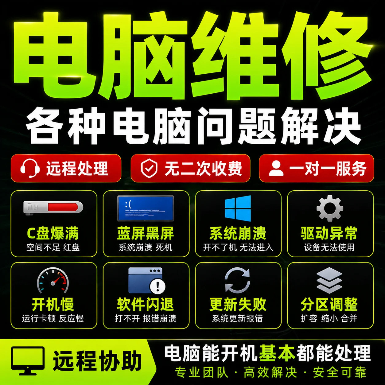 电脑维修系统重装远程故障修复解办公设备配件及相关服