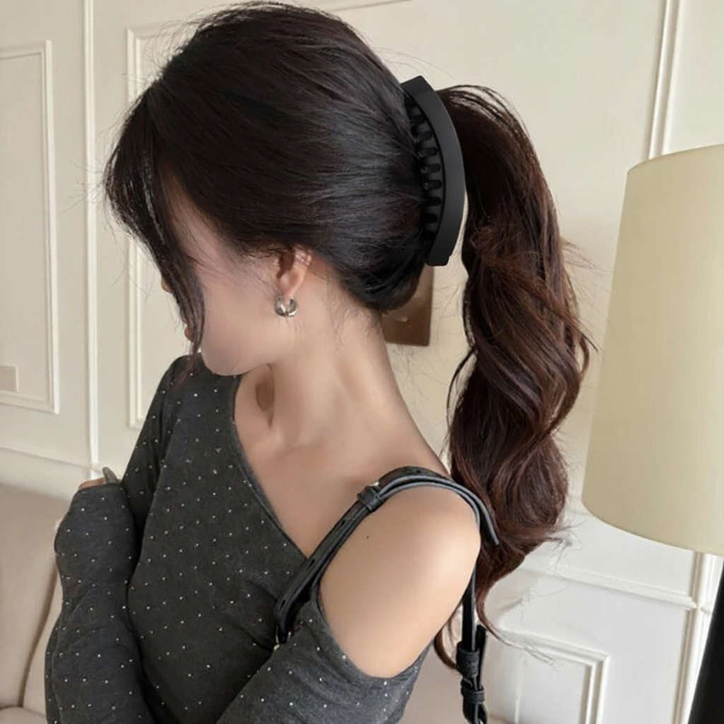 韩式新款磨砂小一字香蕉抓夹百搭马尾夹子带齿发夹网红头饰饰品