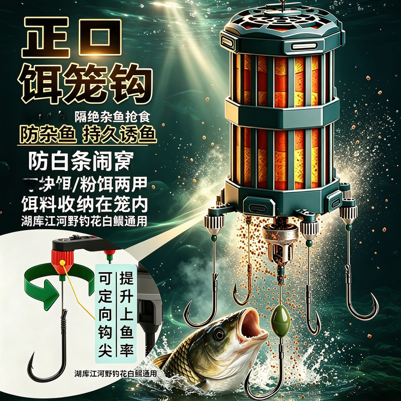 零重力正口饵笼钩鲢鳙钓组防白条杂鱼海竿浮钓方块饵成品鱼钩