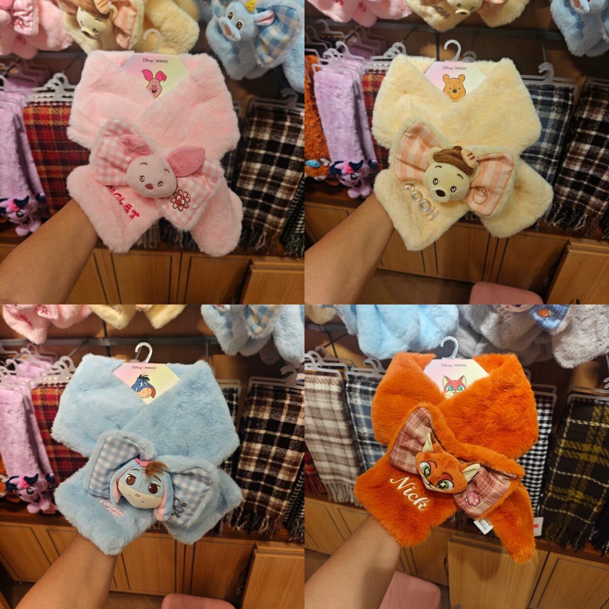 MINISO迪士尼超级萌友蝴蝶结围巾小猪朱迪尼克小熊维尼名创优品