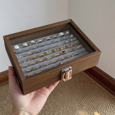 【赏心悦目】戒指收纳盒木质首饰盒项链耳钉耳环珠宝箱手镯展示架