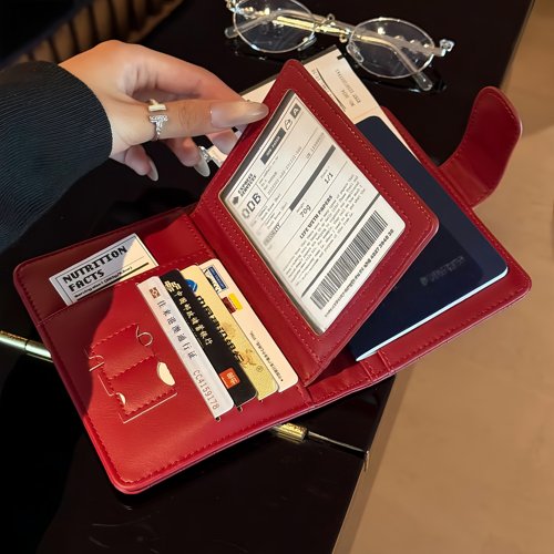 【旅行好物】红色护照夹卡包证件登机牌收纳包机票夹钱包一体女生