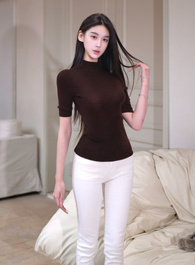 YUANZI元子 【炽色底牌】美丽诺羊毛包体弹力打底紧身半高领上衣