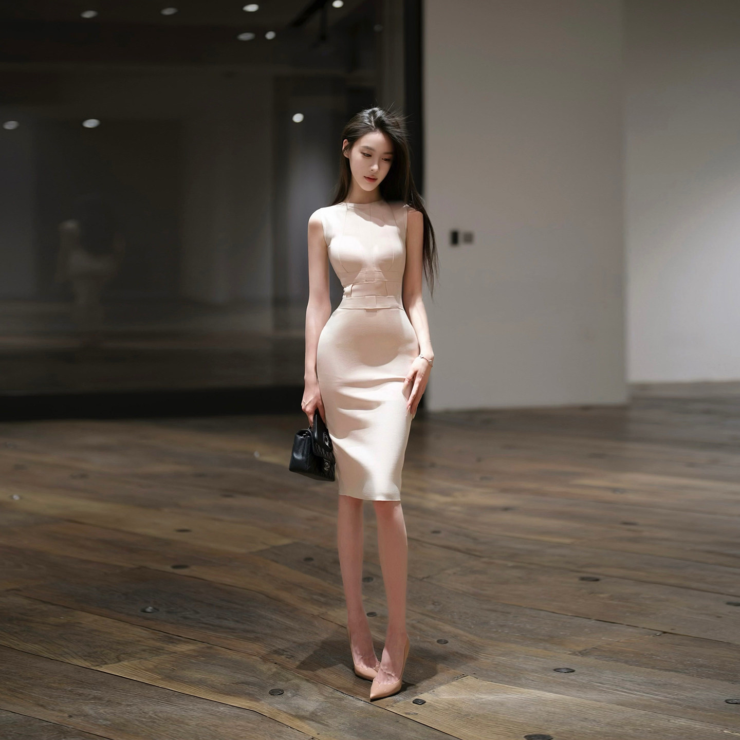 YUANZI元子【凝脂玫瑰4.0】腰部编织弹力包臀连衣裙女圆领无袖裙