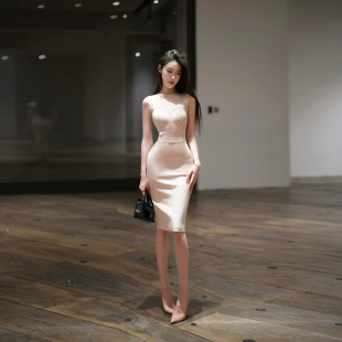 YUANZI元子【凝脂玫瑰4.0】腰部编织弹力包臀连衣裙女圆领无袖裙