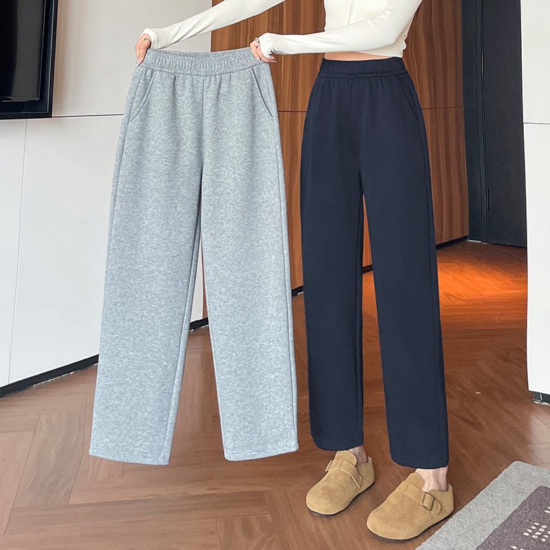 小个子八分九分运动卫裤女秋冬加绒宽松显瘦直筒休闲裤窄版阔腿裤