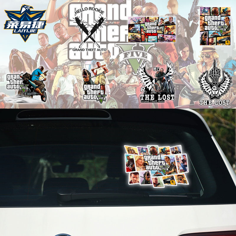 gta游戏侠盗猎车手摩托帮骷髅狼牙棒反光汽车贴纸车身贴后玻璃贴