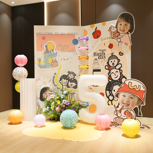 儿童生日场景布置装饰派对背景墙气球5岁1岁女孩宝宝相册书本kt板
