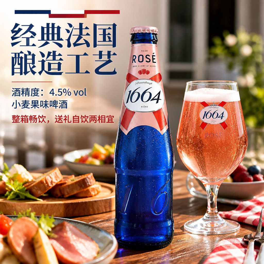 【国产】1664桃红白啤Kronenbourg多口味组合法式小资熟啤酒250ml