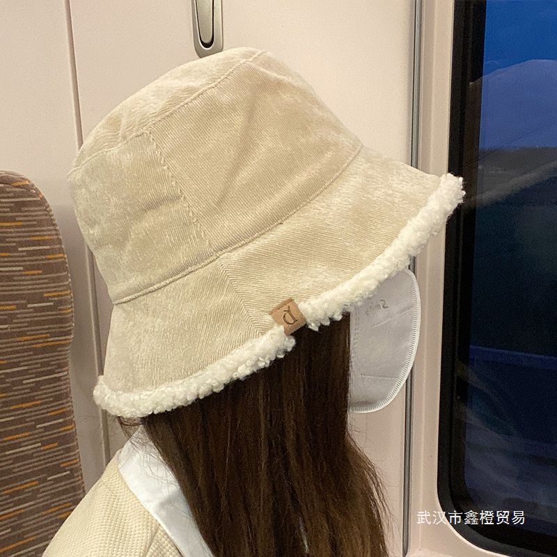 2026渔夫帽冬女双面羊羔毛秋冬百搭毛绒水桶大头围帽子显脸小可爱