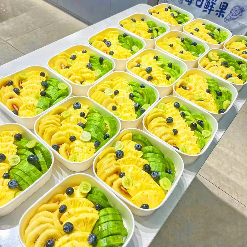 2026白色正方形果切盒子一次性水果带盖盒水果店加厚牛皮纸打包盒