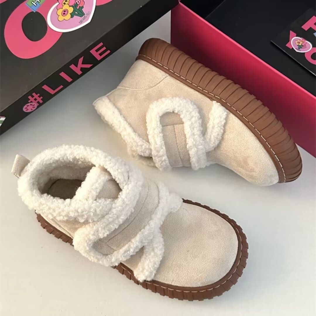 2026厚底时尚百搭休闲东北雪地靴女2024年冬季加绒加厚魔术贴毛毛