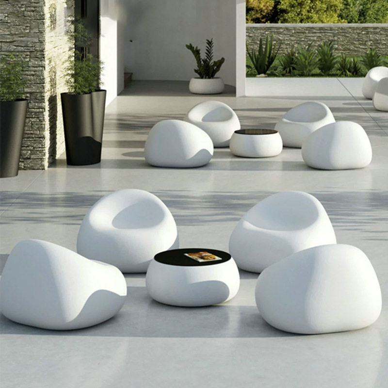 商场座椅玻璃钢椭圆茶几沙发组合简约户外庭院休闲椅系列单人座凳