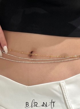 BRNT 欧美ins沙滩闪钻简约百搭腰链女身体链街拍钛钢闪钻身体链