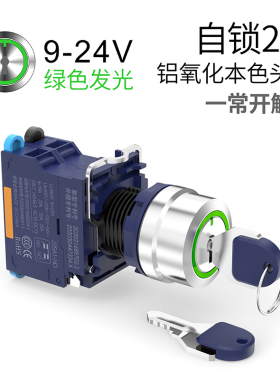 蓝波新品大电流金属旋钮钥匙钮开关2档自复自锁带指示灯红色9-24V