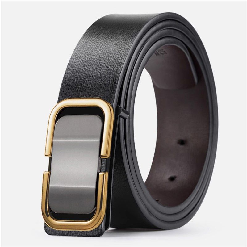 皮带男平滑扣商务休闲裤带合金板扣牛皮青年腰带内穿打孔简约