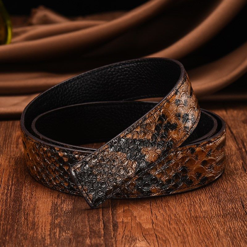 不带头皮带男头层牛皮3.8打孔针扣平滑扣无头腰带3.3裤带条