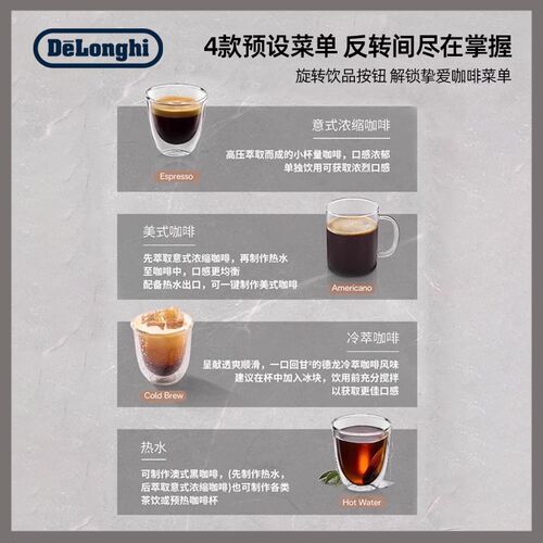 德龙EC9255.M半自动咖啡机  家用意式冷萃咖啡机  Delonghi研磨一