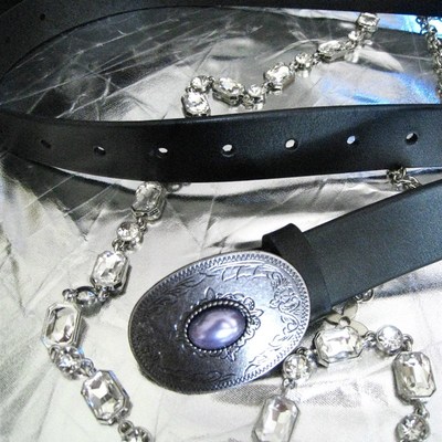 Ruanrui 绝美银紫配色复古雕花小众镶嵌设计感质感百搭合金pu皮带