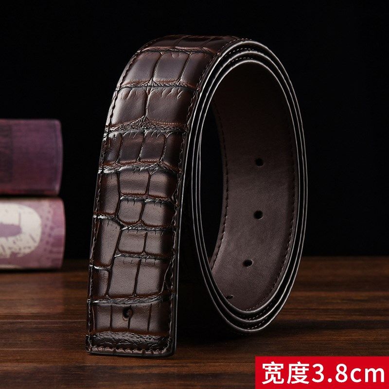 男士皮带不带头3.8鳄鱼纹打孔头层牛皮无头腰带3.3平滑扣针扣裤