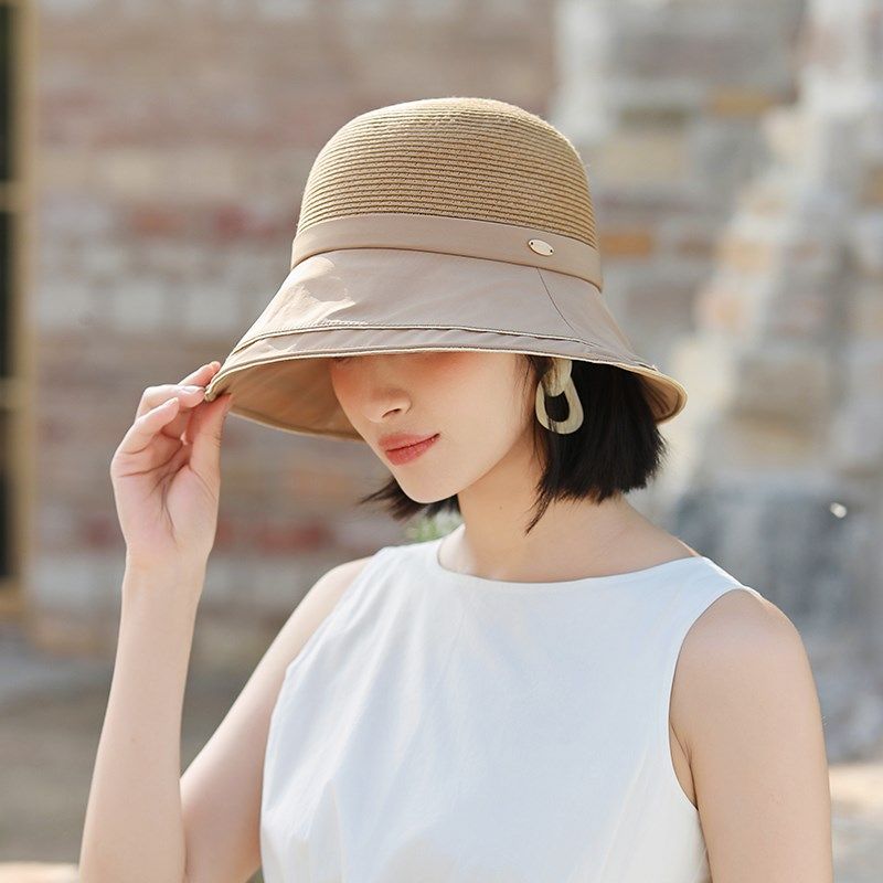 帽子女夏季2024新款草编防晒帽户外大帽檐骑行渔夫帽防紫外线韩版