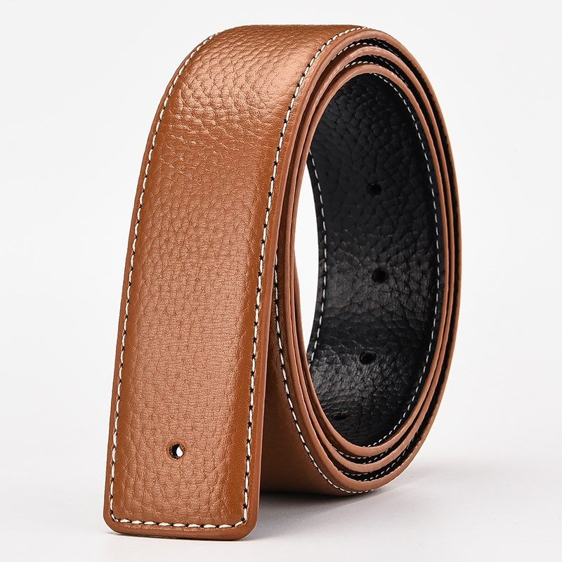 无头H家纯牛皮皮带男士平滑扣打孔商务腰带身不带头带条3.8cm