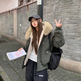 美式复古座山雕冬装派克棉服女款2026新款加厚棉袄仿兔毛工装外套