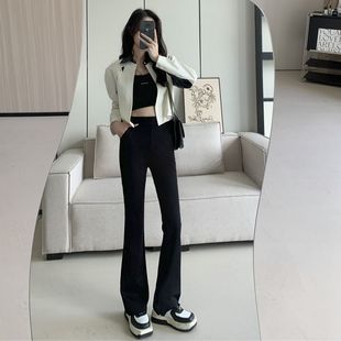 新锦棉微喇叭长腿休闲裤 女装 子休闲 4.0春季 微喇超模裤